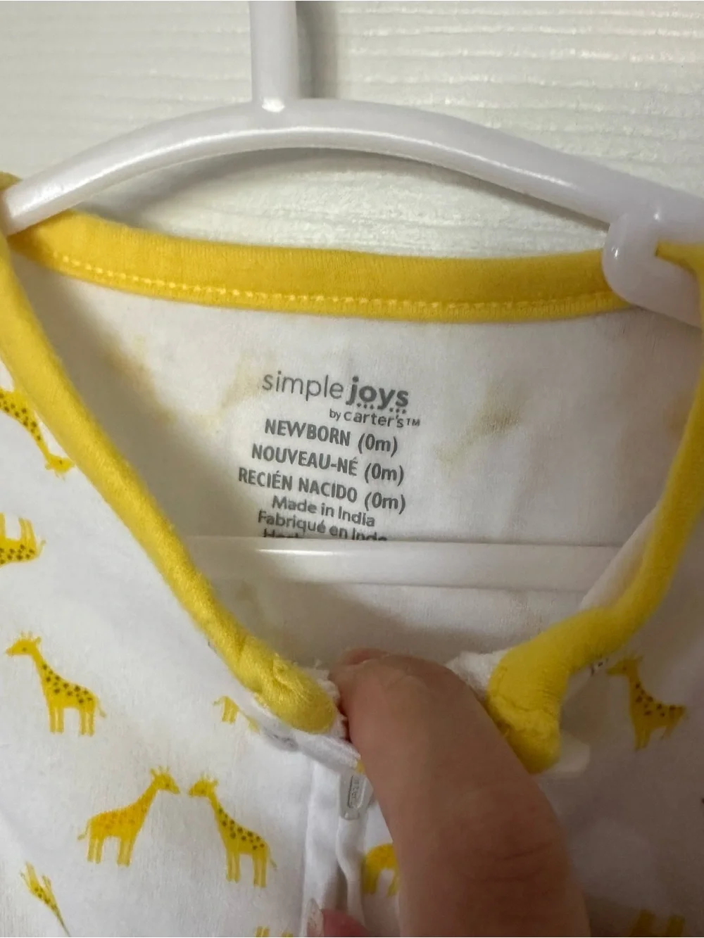 Carter’s White Baby One-Piece Footed Sleeper with Yellow Giraffe Print